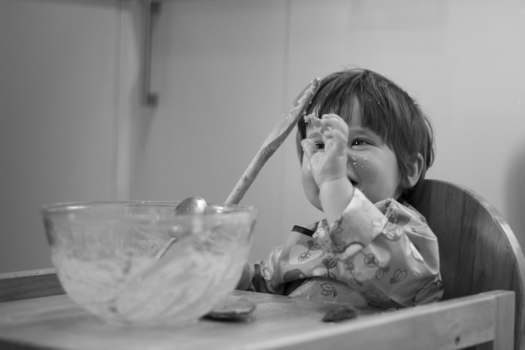 licking out the cake bowl • Kevin Harrington licking out the cake bowl
