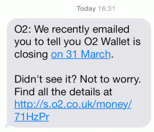 O2 closing wallet message