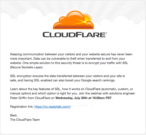 CloudFlare upsell letter