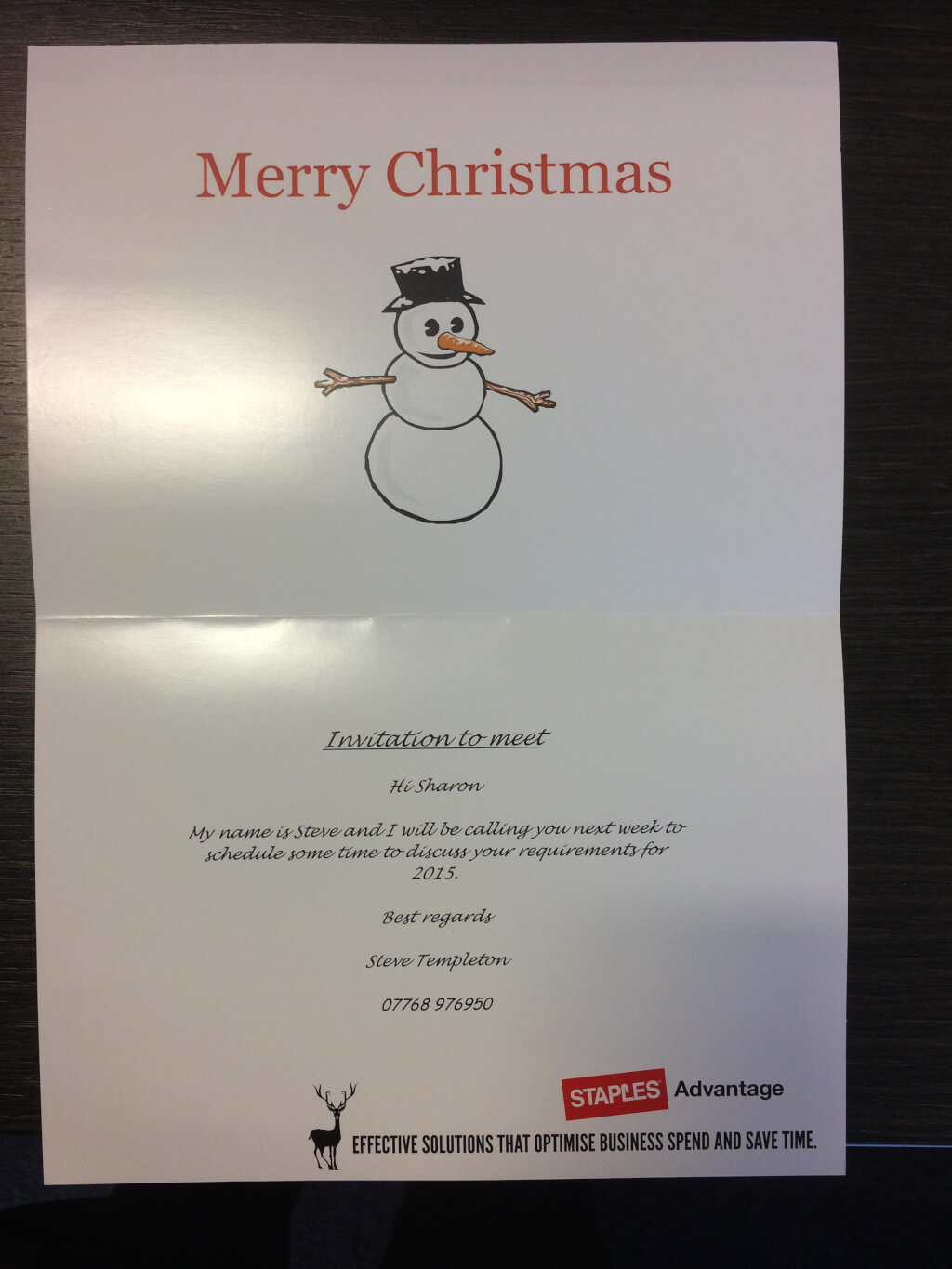 Staple Christmas sales card
