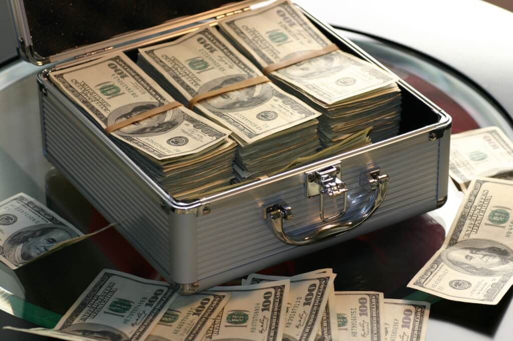 US dollars in a case for a quick getaway