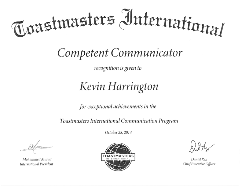 Toastmaster-Competent-Communicator-20141028 • Kevin Harrington Toastmaster-Competent-Communicator-20141028