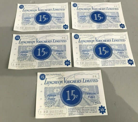 Luncheon Vouchers - 5 x 15p • Kevin Harrington Luncheon Vouchers - 5 x 15p