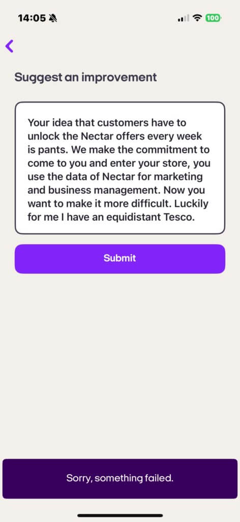 Feedback to Sainsbury's