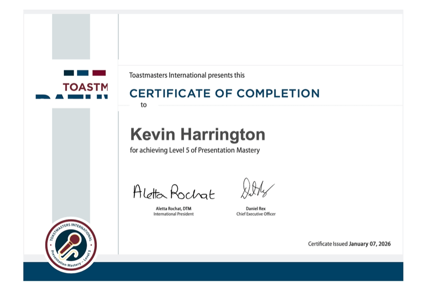 Presentation Mastery - level 5 pathways certificate • Kevin Harrington Presentation Mastery - level 5 pathways certificate